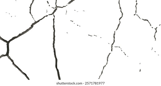 Distressed Vector Texture Overlays Featuring Earthquake-Induced Cracks on Land, Wall, and Floor Surfaces in Black, White, and Grey, Ideal for Simulating Earthquake Damage and Surface Deformation in De