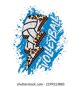 Distressed Volleyball design with lightning bolt and leopard