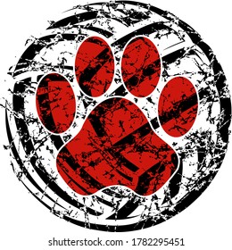 distressed volleyball with mascot paw print inside for school, college or league