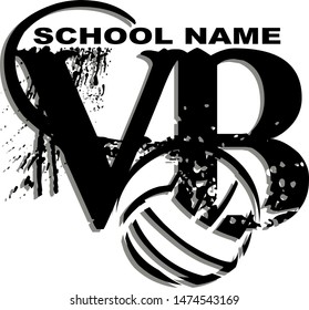 distressed volleyball team design with large letters and ball for school, college or league