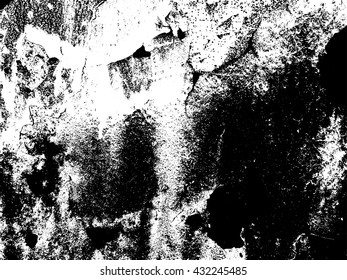 Distressed wall texture overlay. Abstract black and white grunge vector background