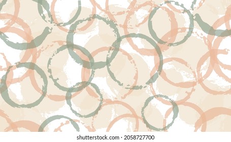 Distressed watercolor circles geometry fabric print. Circular blot overlapping elements vector seamless pattern. Ink texture circles geometry fabric seamless.