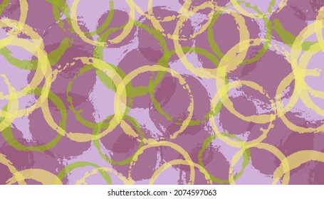 Distressed watercolor circles geometry fabric print. Round shape blob overlapping elements vector seamless pattern. Brush stroke circles geometry fabric design.