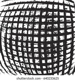 Distressed wave diagonal cell cage texture with thin lines and stripes square. Grunge cover background. Empty template for aging any image. EPS10 vector.