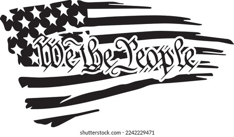 Distressed Waving Flag We The People Preamble Text