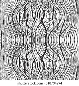 Distressed Wavy Lines Black Overlay Texture For Your Design. EPS10 vector.