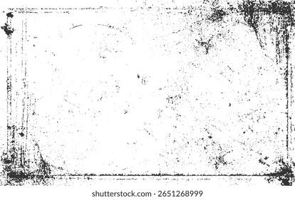 Fundo branco aflito com manchas pretas dispersas e bordas texturizadas.