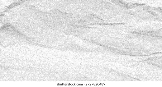 Papel arrugado blanco angustiado con tono arenoso y patrón de semitono roto. Una superficie áspera de lámina desgastada con polvo, arrugas e imperfecciones envejecidas.