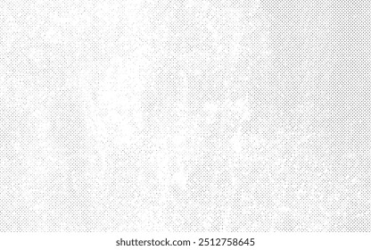Textura de semitono granulado blanco afligido. Superposición de polvo texturizado. Partículas de ruido de grano: efectos de patrón sin fisuras en blanco y negro y fondo negro oxidado. Ilustración vectorial