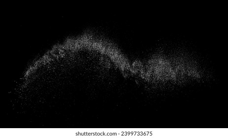 Distressed white grainy texture. Abstract dust overlay. Grain noise. White explosion on black background. Splash realistic effect. Vector illustration.  
