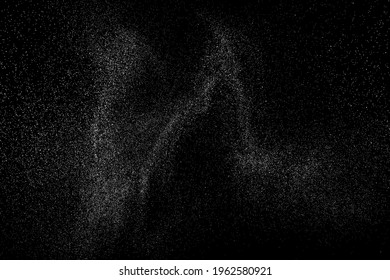 Distressed white grainy texture. Dust overlay textured. Grain noise particles. Snow effects pack. Rusted black background. Vector illustration, EPS 10.  