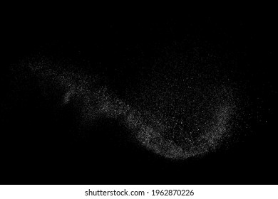 Distressed white grainy texture. Dust overlay textured. Grain noise particles. Snow effects pack. Rusted black background. Vector illustration, EPS 10.  