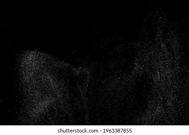 Distressed white grainy texture. Dust overlay textured. Grain noise particles. Snow effects pack. Rusted black background. Vector illustration, EPS 10.  