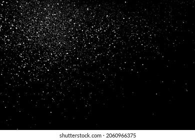 Distressed white grainy texture. Dust overlay textured. Grain noise particles. Snow effects pack. Rusted black background. Vector illustration, EPS 10.  