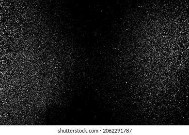 Distressed white grainy texture. Dust overlay textured. Grain noise particles. Snow effects pack. Rusted black background. Vector illustration, EPS 10.  