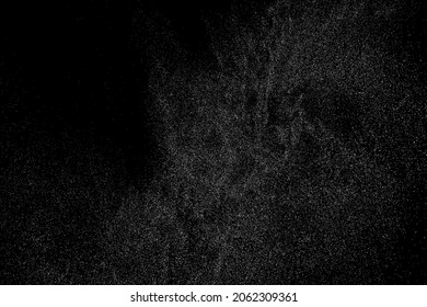 Distressed white grainy texture. Dust overlay textured. Grain noise particles. Snow effects pack. Rusted black background. Vector illustration, EPS 10.  
