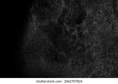 Textura de grano blanco angustiada. El polvo sobrante texturado. Partículas de ruido de grano. Envase con efectos de nieve. Fondo negro rayado. Ilustración del vector, EPS 10.  
