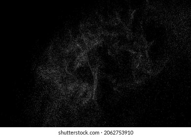 Distressed white grainy texture. Dust overlay textured. Grain noise particles. Snow effects pack. Rusted black background. Vector illustration, EPS 10.  