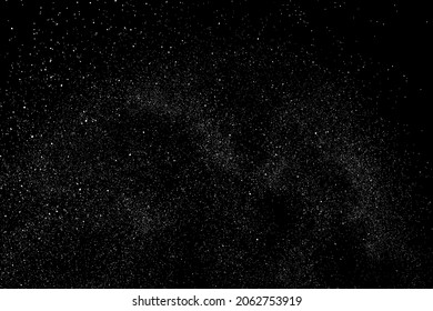 Distressed white grainy texture. Dust overlay textured. Grain noise particles. Snow effects pack. Rusted black background. Vector illustration, EPS 10.  