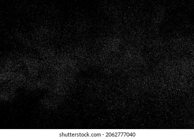 Textura de grano blanco angustiada. El polvo sobrante texturado. Partículas de ruido de grano. Envase con efectos de nieve. Fondo negro rayado. Ilustración del vector, EPS 10.  