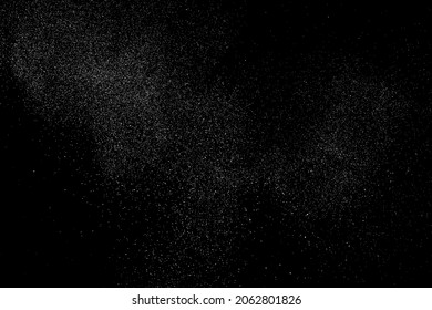 Distressed white grainy texture. Dust overlay textured. Grain noise particles. Snow effect. Rusted black background. Vector illustration, EPS 10.  