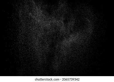 Distressed white grainy texture. Dust overlay textured. Grain noise particles. Snow effects pack. Rusted black background. Vector illustration, EPS 10.  