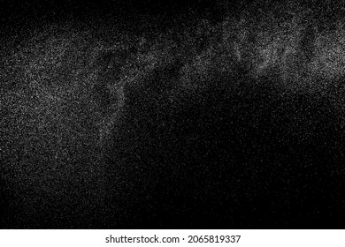 Distressed white grainy texture. Dust overlay textured. Grain noise particles. Snow effects pack. Rusted black background. Vector illustration, EPS 10.  