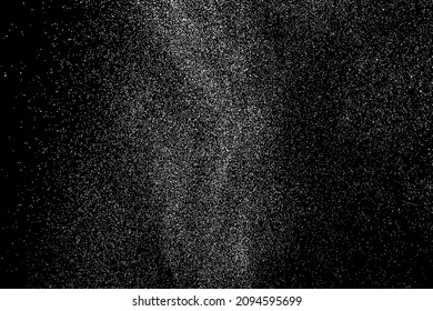 Distressed white grainy texture. Dust overlay textured. Grain noise particles. Snow effects pack. Rusted black background. Vector illustration, EPS 10.  
