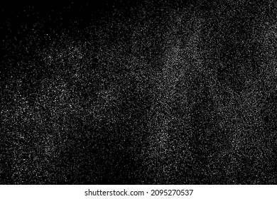 Textura de grano blanco angustiada. El polvo sobrante texturado. Partículas de ruido de grano. Envase con efectos de nieve. Fondo negro rayado. Ilustración del vector, EPS 10.  