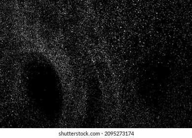 Distressed white grainy texture. Dust overlay textured. Grain noise particles. Snow effects pack. Rusted black background. Vector illustration, EPS 10.  