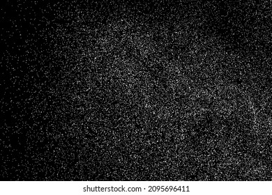 Distressed white grainy texture. Dust overlay textured. Grain noise particles. Snow effects pack. Rusted black background. Vector illustration, EPS 10.  