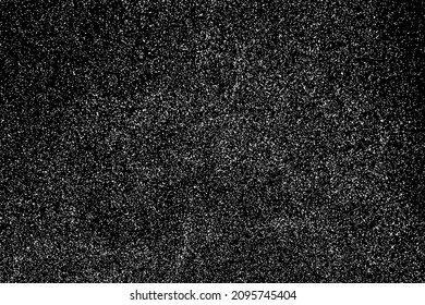 Distressed white grainy texture. Dust overlay textured. Grain noise particles. Snow effects pack. Rusted black background. Vector illustration, EPS 10.  