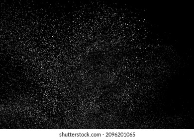 Distressed white grainy texture. Dust overlay textured. Grain noise particles. Snow effects pack. Rusted black background. Vector illustration, EPS 10.  
