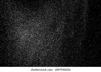 Textura de grano blanco angustiada. El polvo sobrante texturado. Partículas de ruido de grano. Envase con efectos de nieve. Fondo negro rayado. Ilustración del vector, EPS 10.  