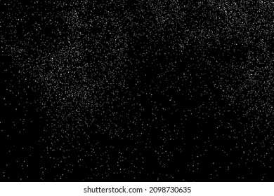 Distressed white grainy texture. Dust overlay textured. Grain noise particles. Snow effects pack. Rusted black background. Vector illustration, EPS 10.  