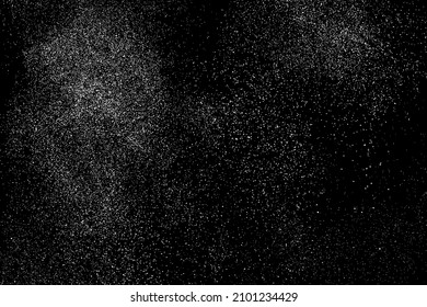 Distressed white grainy texture. Dust overlay textured. Grain noise particles. Snow effects pack. Rusted black background. Vector illustration, EPS 10.  