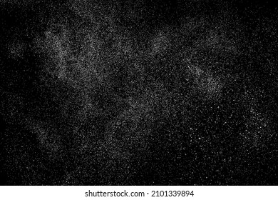 Distressed white grainy texture. Dust overlay textured. Grain noise particles. Snow effects pack. Rusted black background. Vector illustration, EPS 10.  