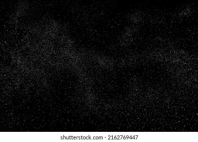 Distressed white grainy texture. Dust overlay textured. Grain noise particles. Snow effects pack. Rusted black background. Vector illustration, EPS 10.  