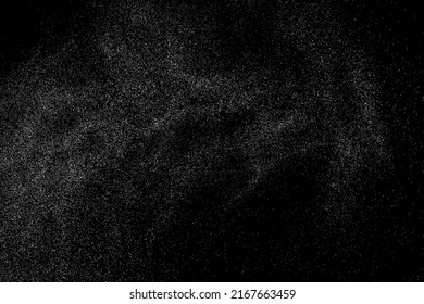 Distressed white grainy texture. Dust overlay textured. Grain noise particles. Snow effects pack. Rusted black background. Vector illustration, EPS 10.  