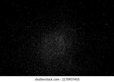 Textura de grano blanco angustiada. El polvo sobrante texturado. Partículas de ruido de grano. Envase con efectos de nieve. Fondo negro rayado. Ilustración del vector, EPS 10.  