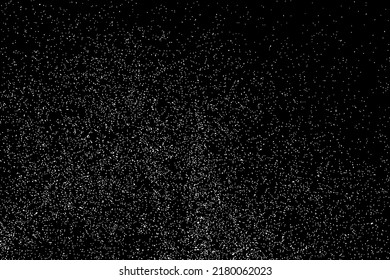 Textura de grano blanco angustiada. El polvo sobrante texturado. Partículas de ruido de grano. Envase con efectos de nieve. Fondo negro rayado. Ilustración del vector, EPS 10.  