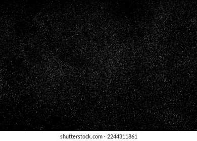 Distressed white grainy texture. Dust overlay textured. Grain noise particles. Snow effects pack. Rusted black background. Vector illustration, EPS 10.  