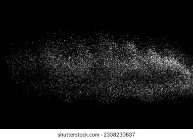 Distressed white grainy texture. Dust overlay textured. Grain noise particles. Snow effects pack. Rusted black background. Vector illustration, EPS 10.  