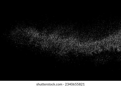 Distressed white grainy texture. Dust overlay textured. Grain noise particles. Snow effects pack. Rusted black background. Vector illustration, EPS 10.  