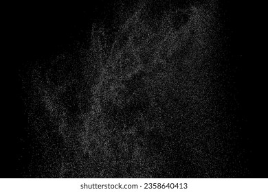 Distressed white grainy texture. Dust overlay textured. Grain noise particles. Snow effects pack. Rusted black background. Vector illustration, EPS 10.  