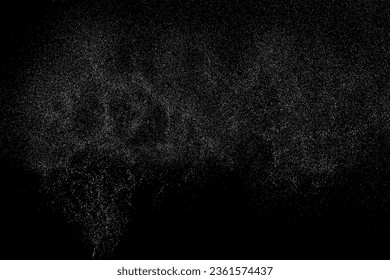 Distressed white grainy texture. Dust overlay textured. Grain noise particles. Snow effects pack. Rusted black background. Vector illustration, EPS 10.  