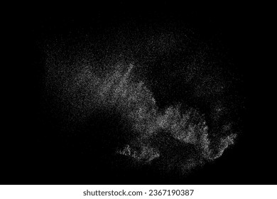 Distressed white grainy texture. Dust overlay textured. Grain noise particles. Snow effects pack. Rusted black background. Vector illustration, EPS 10.  