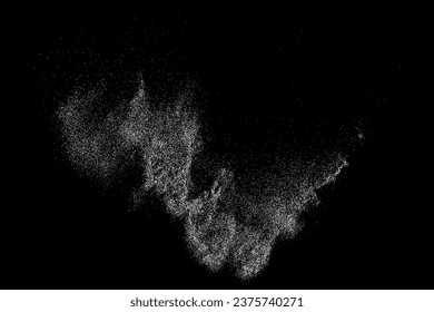 Textura de grano blanco angustiada. El polvo sobrante texturado. Partículas de ruido de grano. Envase con efectos de nieve. Fondo negro rayado. Ilustración del vector, EPS 10.  