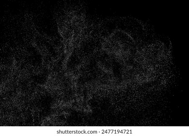 Distressed white grainy texture. Dust overlay textured. Grain noise particles. Snow effect. Rusted black background. Vector illustration, EPS 10.