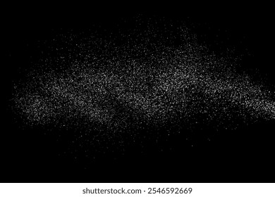 Distressed white grainy texture. Dust overlay textured. Grain noise particles. Snow effects pack. Black background. Vector illustration, EPS 10. 